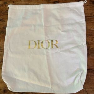 Dior White Drawstring Dust Bag with Gold DIOR Logo 15/17”